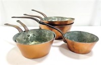 SET OF 6 COPPER AND IRON SAUCE PANS