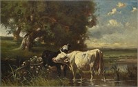 R.A. FOX COWS WATERING PAINTING