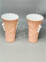 pair 1940's  FireKing pink vases-5"