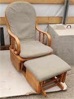 Wood Glider Chair w/ Footstool & Padded Cushions