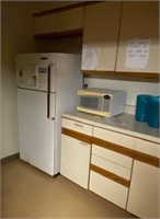 White kitchen cabinet LOT Plus older refrigerator