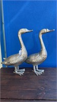 PAIR OF CHROME STYLE METAL GEESE STATUES