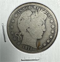 1911 Silver Barber Half-Dollar