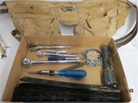 Tool belt, ratchets and sockets 1/2 & 3/8" etc