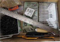 Precision tools, drywall screws, bits metal ruler