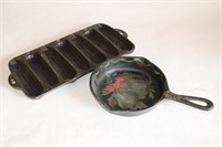 Small Painted Wagner Ware Skillet & Corn Stick Pan