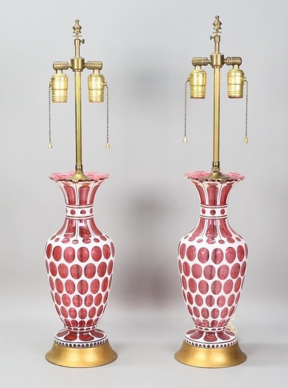Pair of Cranberry Glass Lamps