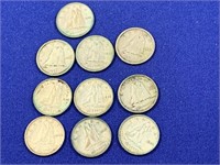10 Canada Silver Dimes  (1940's)