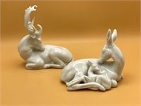 2 Pcs. Vintage White Porcelain Deer Family