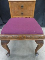 WALNUT SEWING CABINET & WALNUT FOOT STOOL