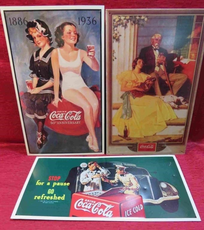 Coca-Cola Lot 3 Tin Metal Signs Retro Repro 10x16