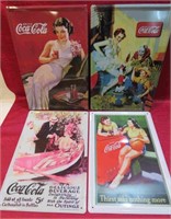 Coca-Cola Lot 4 Tin Metal Signs Retro Repro 8x12