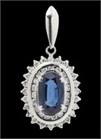 Platinum 2.05 ct Sapphire & Diamond Halo Pendant