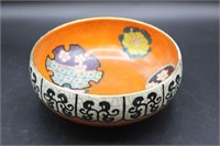 Orange Floral Raku Ceramic Bowl