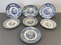 Lot of early blue transfer ware plates