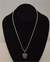 Sterling Italy Rope Chain/Sterling Crown Pendant