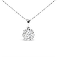14k White Diamond Cluster Pendant Necklace - 1.00