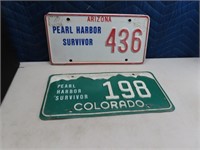 (2) License Plates "Pearl Harbor Survivor"