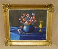 Anemone Bouquet Oil on Canvas, Signed.