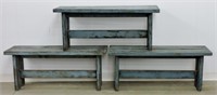 4pc Wood Distressed Blue Benches