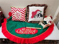 Christmas Tree Skirt, Couch Pillows, & Santa in a
