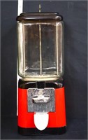 Vintage red glass 10 cent gum machine w/ key