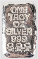 Coin One Troy Ounce .999 Silver Bar 3 Skulls