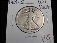 1919 S WALKING LIBERTY HALF DOLLAR 90% VG