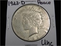 1923 D PEACE SILVER DOLLAR 90% UNC