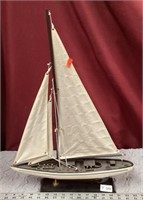 Wooden Model Sailboat on Stand