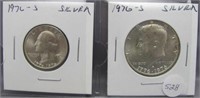 1976-S silver Washington quarter and 1976-S