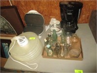 Dehydrator, coffee pot, old bottles