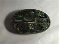 BEAUTIFUL SIGNED MEXICO SILVER ABALONE BELT BUCKLE
