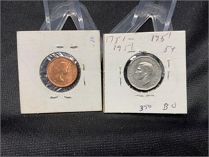 1964 Canada Penny ( BU) and 1951 Nickel (BU)