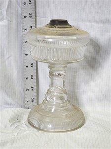 Vintage Clear Glass Rib Base Font Oil Lamp
