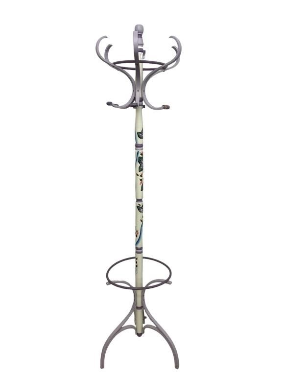 Wood Coat Hanger Stand with Floral Design