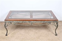 Glass Inlaid Wood/Metal Coffee Table