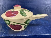 RARE WATT APPLE POTTERY COVERED BOWL WITH HANDLE
