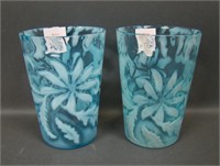 Two N'Wood Blue Opal Poinsettia Tumblers