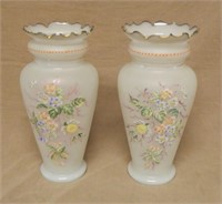 French Opaline Hand Painted Glass Vases.