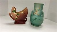 (2) Roseville pottery vases- snowberry 1FH-6 and