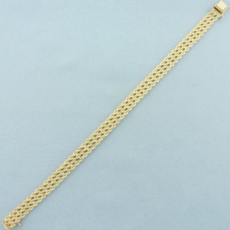Diamond Cut Triple Strand Rope Link Bracelet in 14