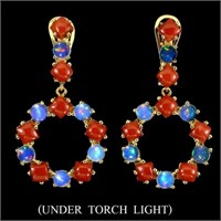 Unheated White Opal & Italian Coral Earrings