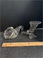 2pc Vintage Cornucopia Glass Vases
