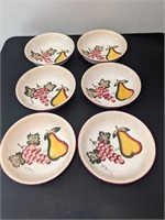 6 Pc. Pier 1 Pasta Bowl Hand Painted Grapes/Pears