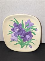 Decorative Wall Plate Purple Flowers Pottery