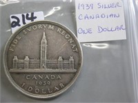 1939 Silver Canadian One Dollar Coin