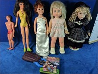 5 Dolls, including one porcelain 12" figure,