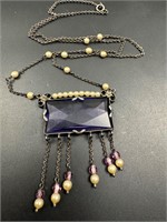 Beautiful vintage sterling purple glass necklace