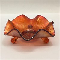 Carnival Glass Floral Footed Bowl